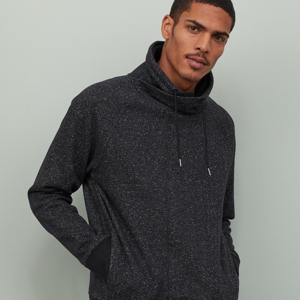 MENS H&M BLACK MELANGE CHIMNEY COLLAR